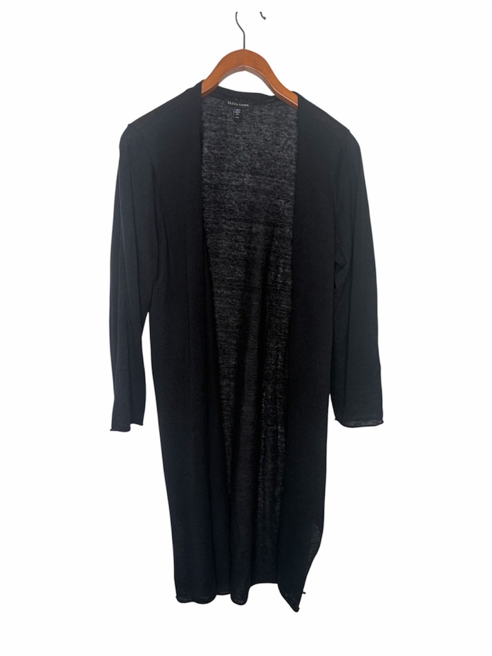 Eileen Fisher Organic Linen Knit Duster Cardigan Size Medium Black Lightweight.